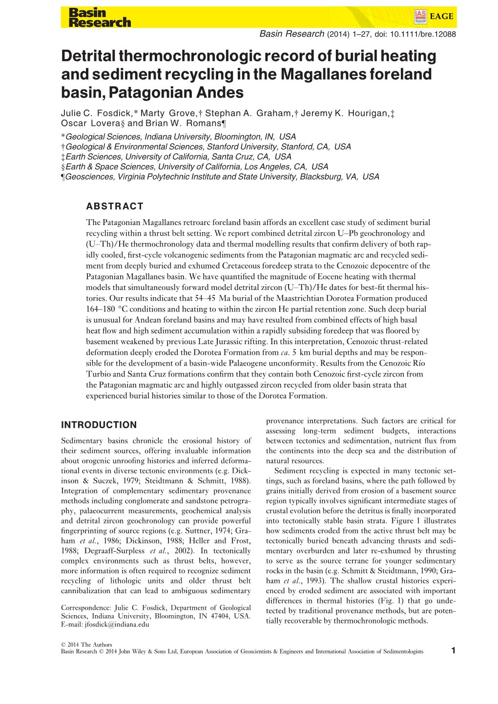 Detrital Thermochronologic Record of Burial Heating and Sediment Recycling in the Magallanes Foreland Basin, Patagonian Andes Julie C