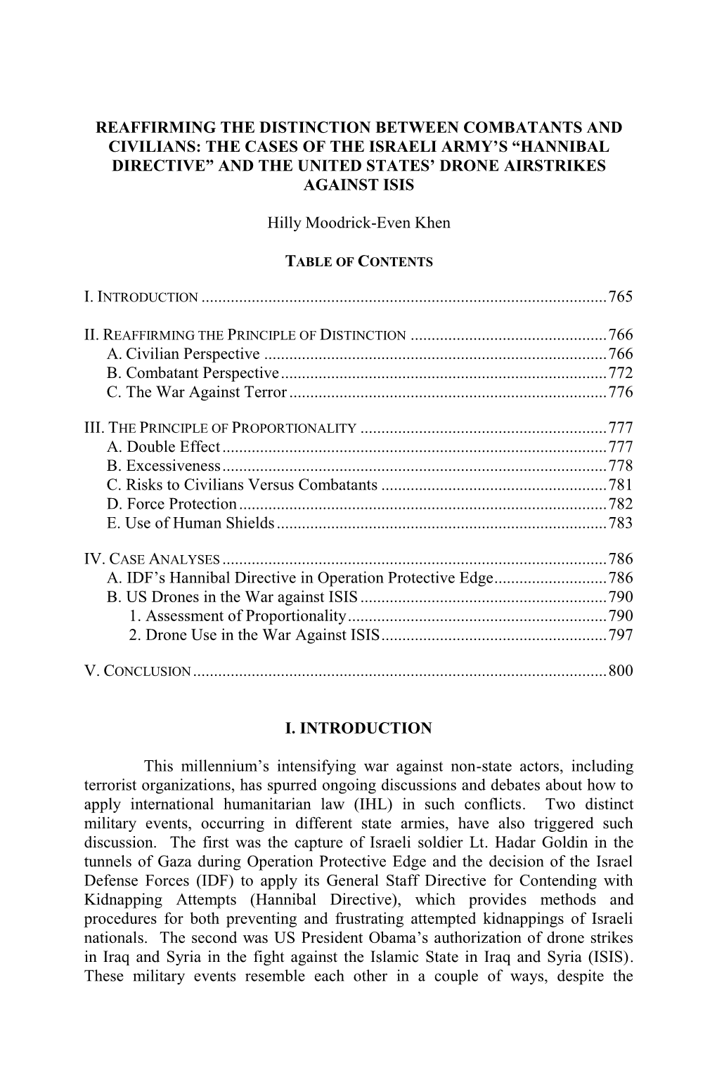 Reaffirming the Distinction Between Combatants and Civilians: the Cases of the Israeli Army's “Hannibal Directive” And