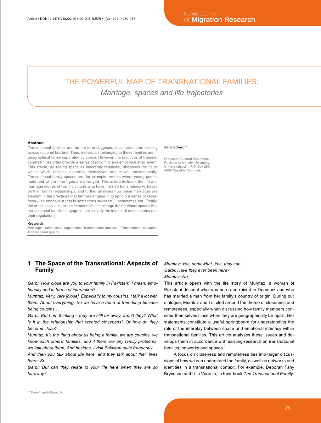 The Powerful Map of Transnational Families: Marriage, Spaces and Life Trajectories