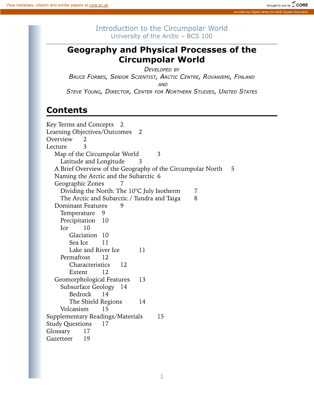 Geography and Physical Processes of the Circumpolar World Contents