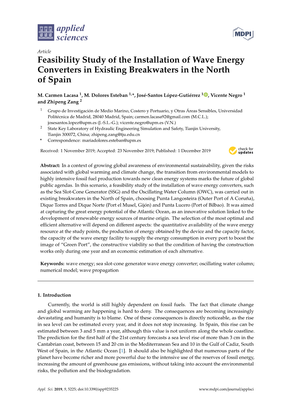 Feasibility Study of the Installation of Wave Energy Converters in Existing Breakwaters in the North of Spain