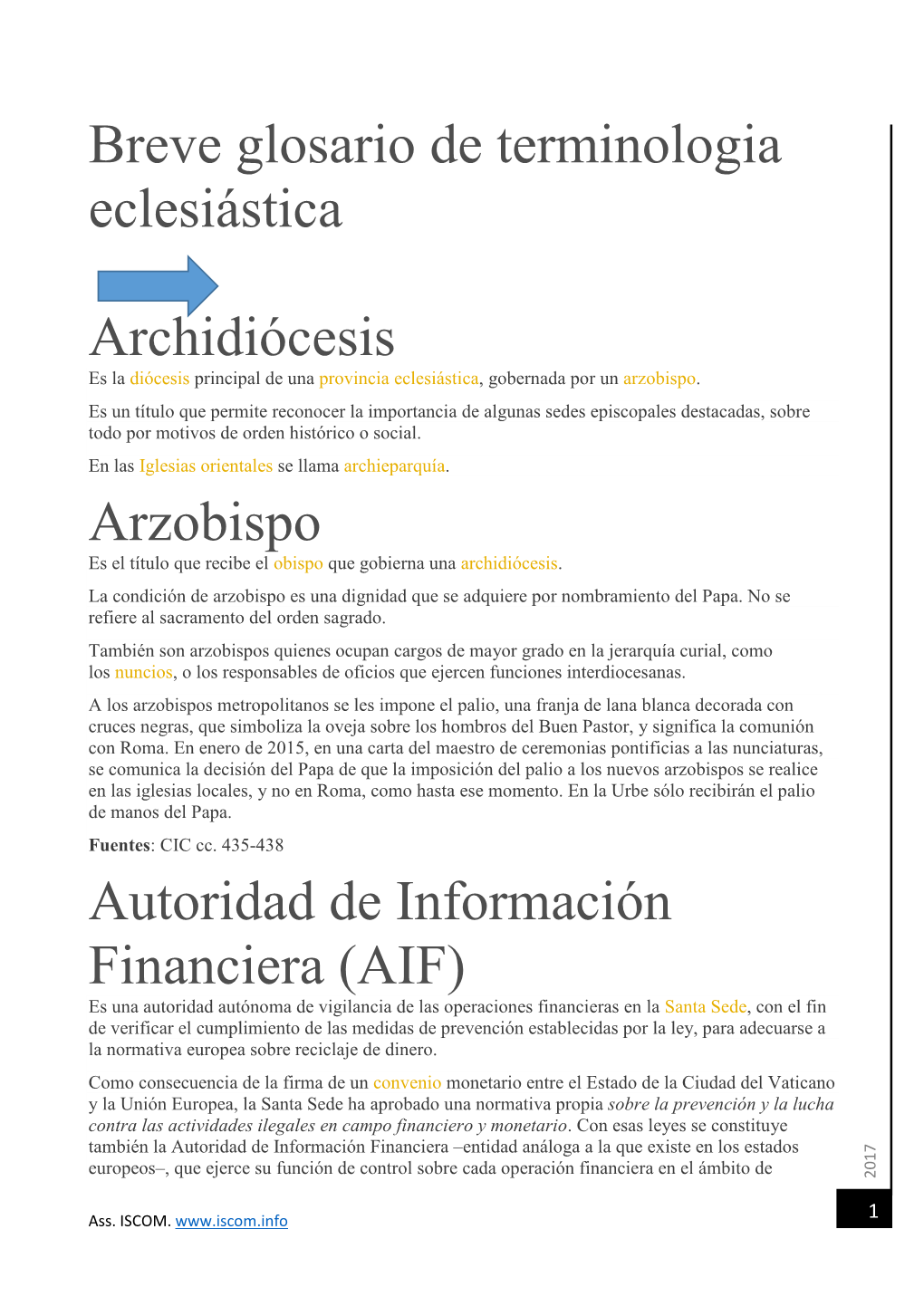 Breve Glosario De Terminologia Eclesiástica Archidiócesis
