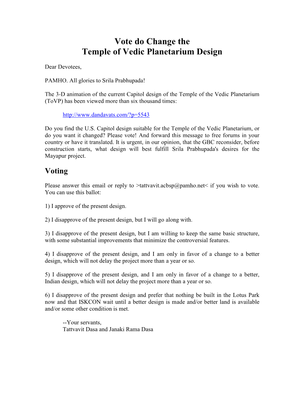 Vote Do Change the Temple of Vedic Planetarium Design