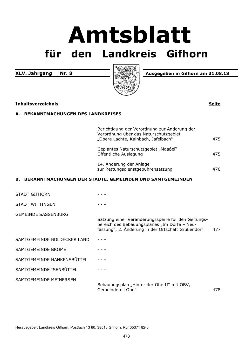 Amtsblatt Für Den Landkreis Gifhorn