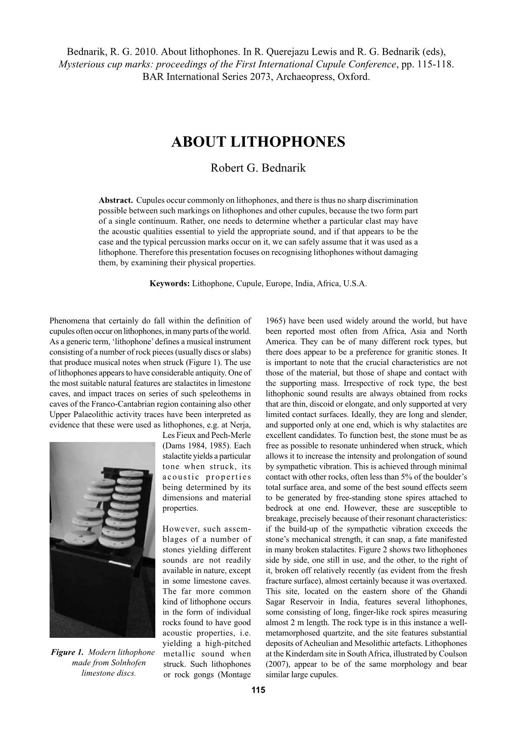 About Lithophones Bednarik, R