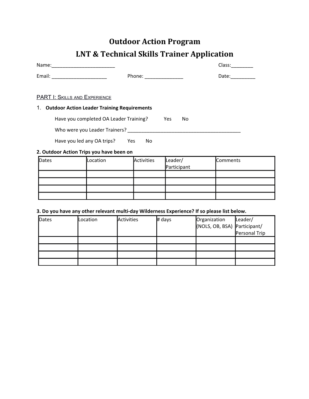 LNT & Technical Skills Trainer Application