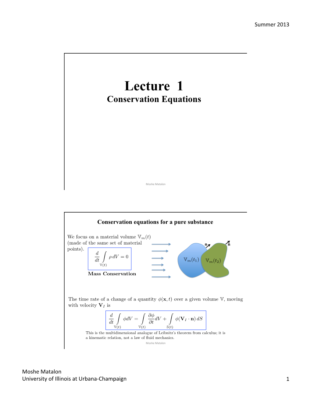 Lecture 1 Conservation Equations