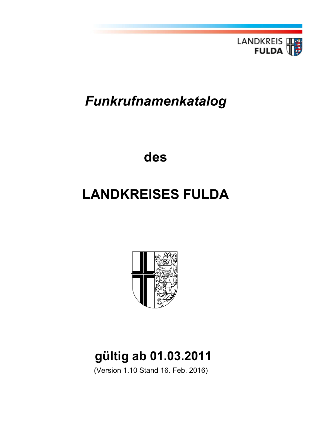 Funkrufnamenkatalog Des LANDKREISES FULDA