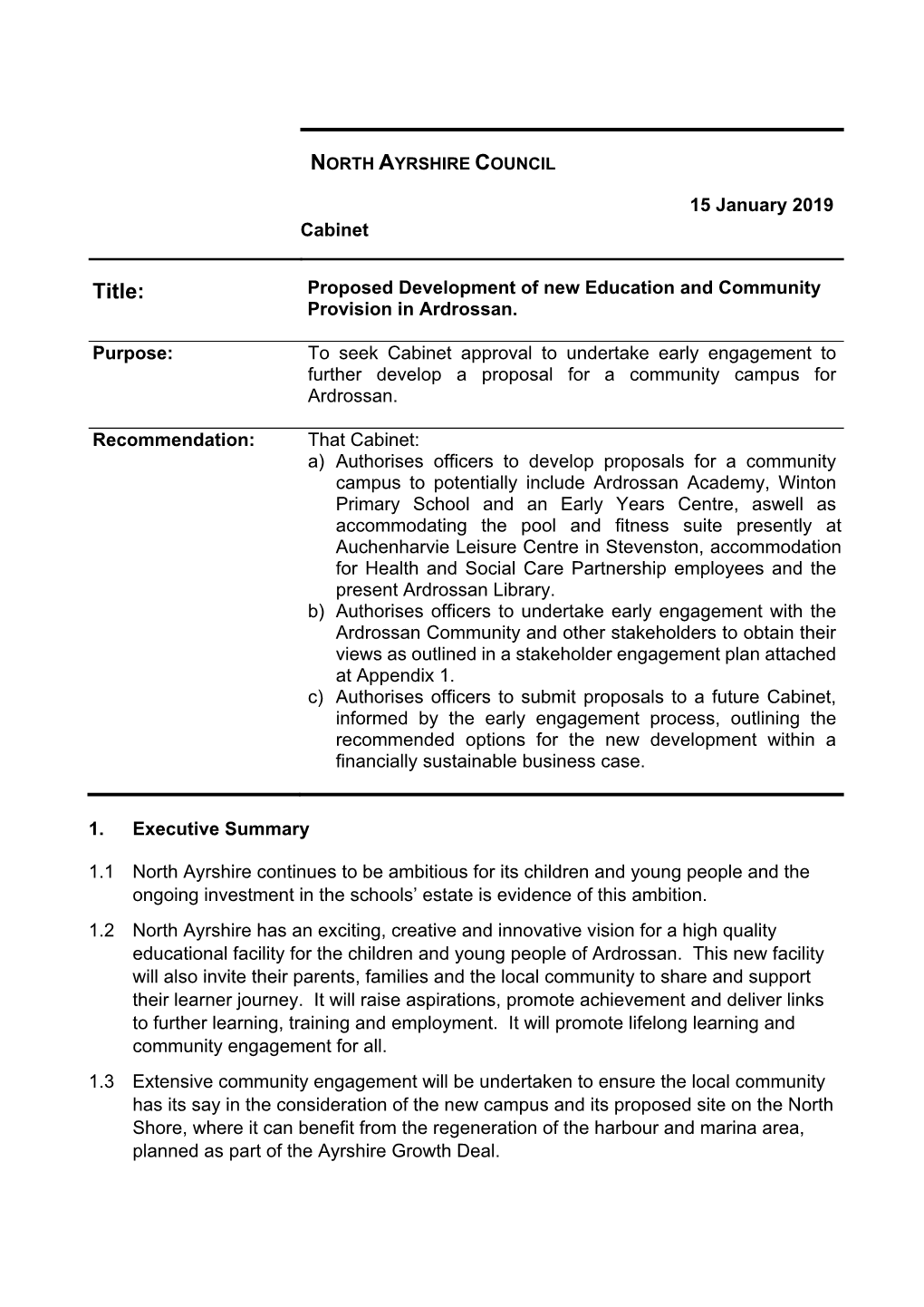 Title: Proposed Development of New Education and Community Provision in Ardrossan