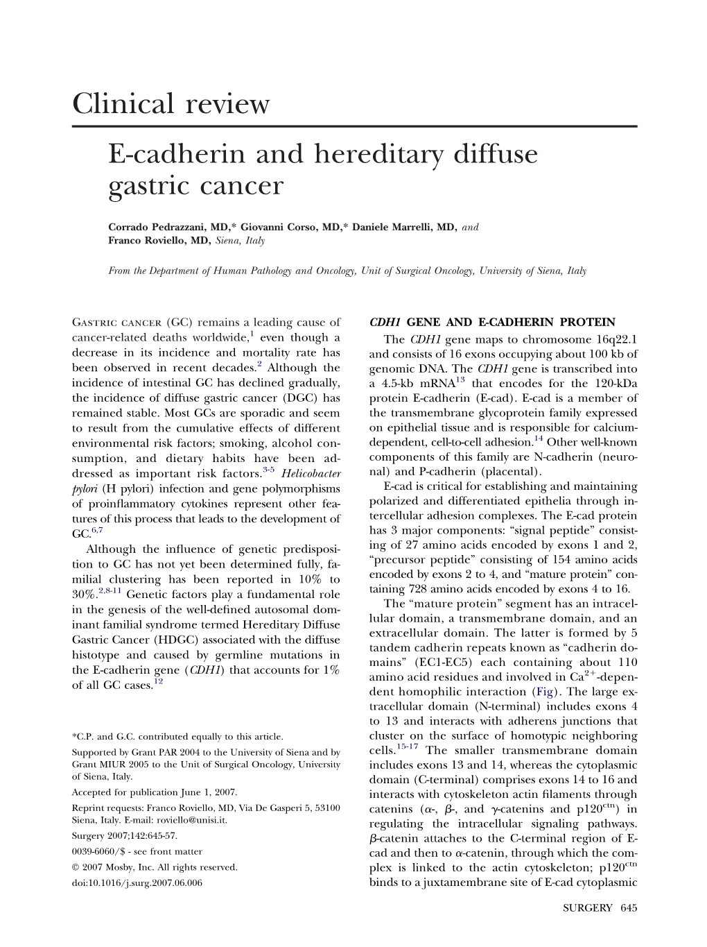 Clinical Review E-Cadherin and Hereditary Diffuse Gastric Cancer