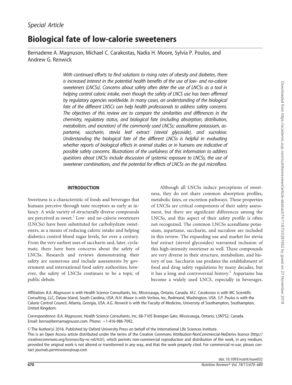 Biological Fate of Low-Calorie Sweeteners