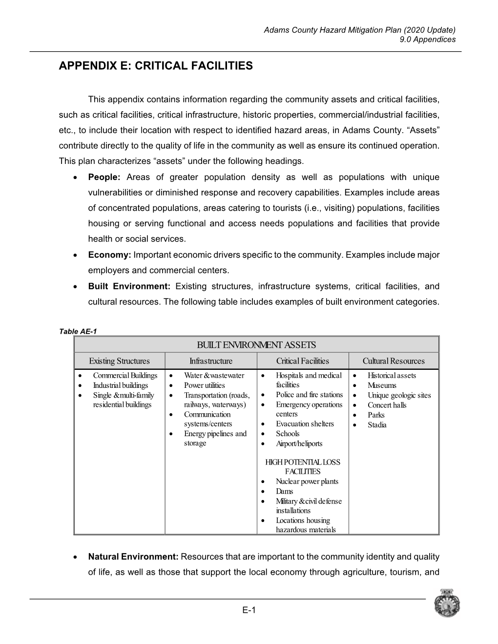 Appendix E: Critical Facilities