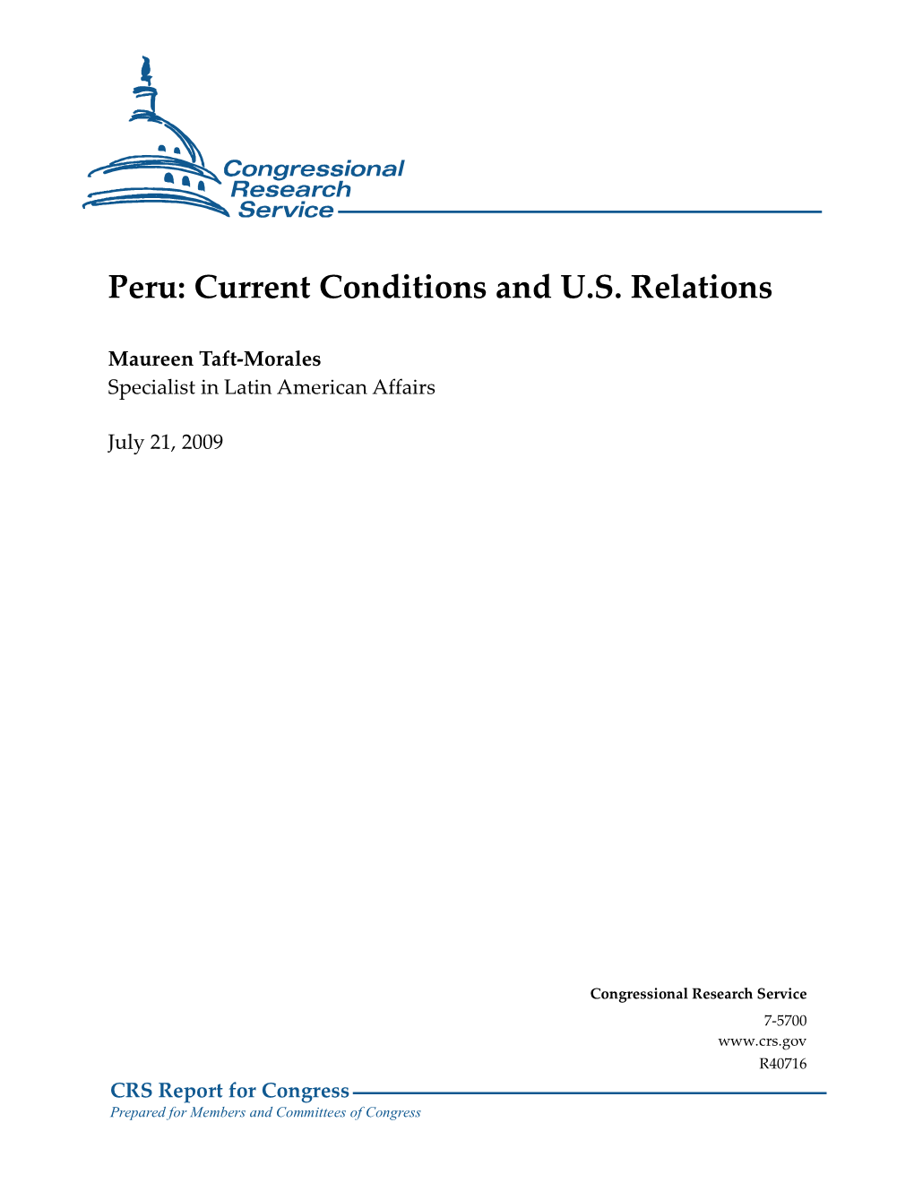 Peru: Current Conditions and U.S. Relations