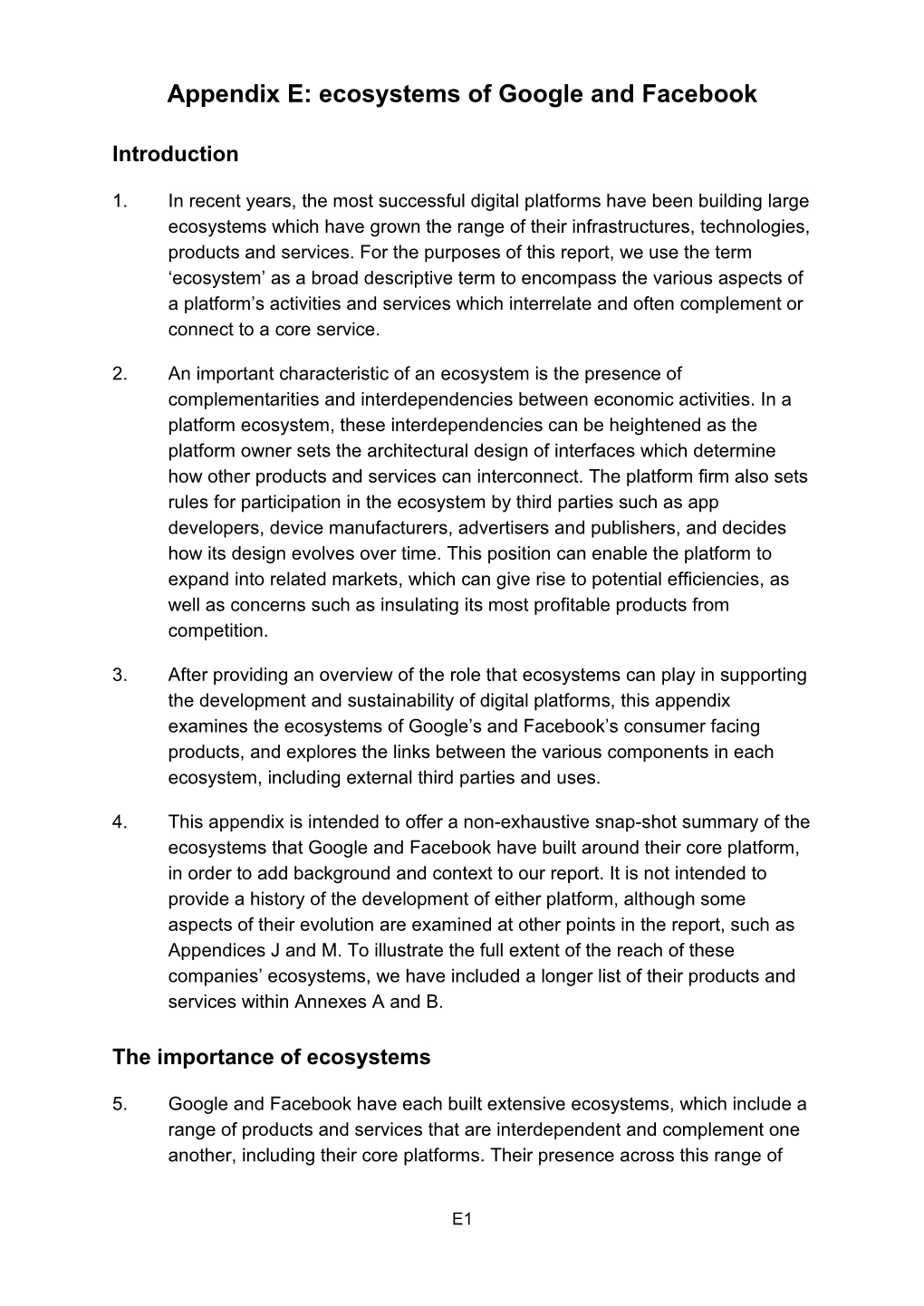 Appendix E: Ecosystems of Google and Facebook