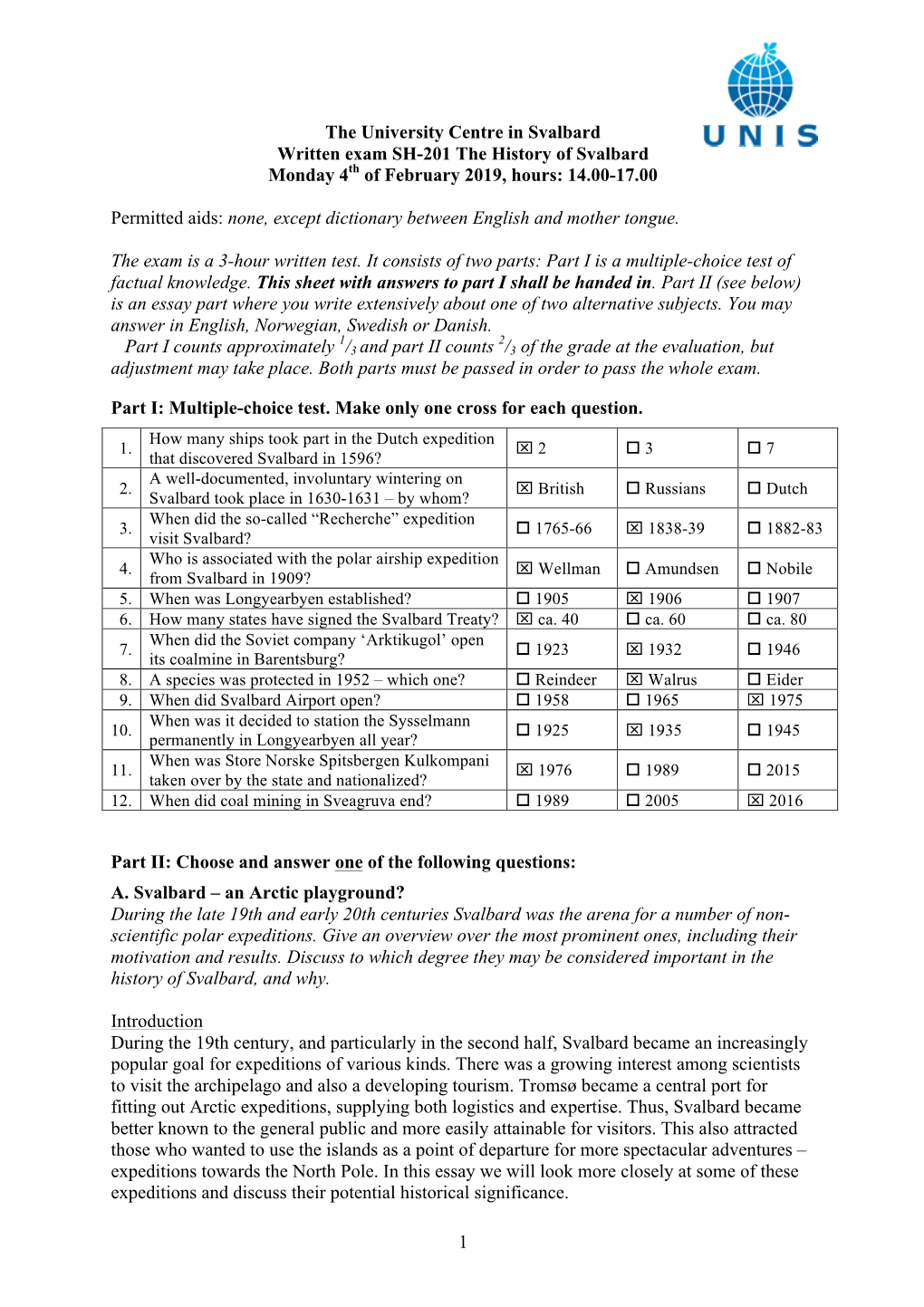 1 the University Centre in Svalbard Written Exam SH-201 the History Of