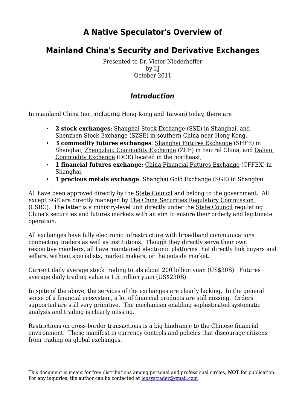 A Native Speculator's Overview of Mainland China's Security And