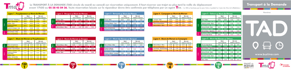 TRANSPORT À LA DEMANDE (TAD) Circule Du Mardi Au Samedi Sur Réservation Uniquement