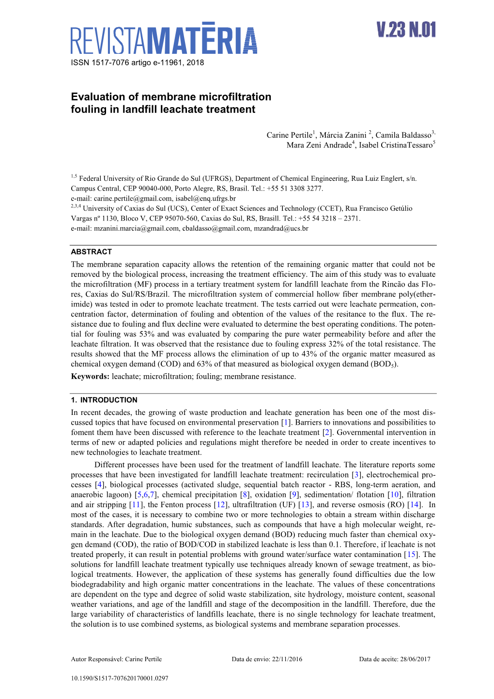 Evaluation of Membrane Microfiltration Fouling in Landfill Leachate Treatment