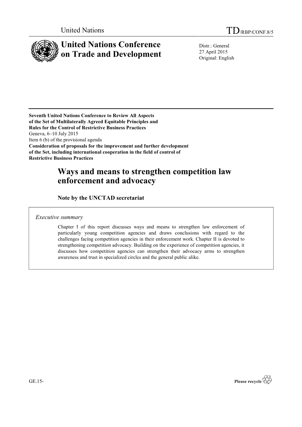 Ways and Means to Strengthen Competition Law Enforcement and Advocacy