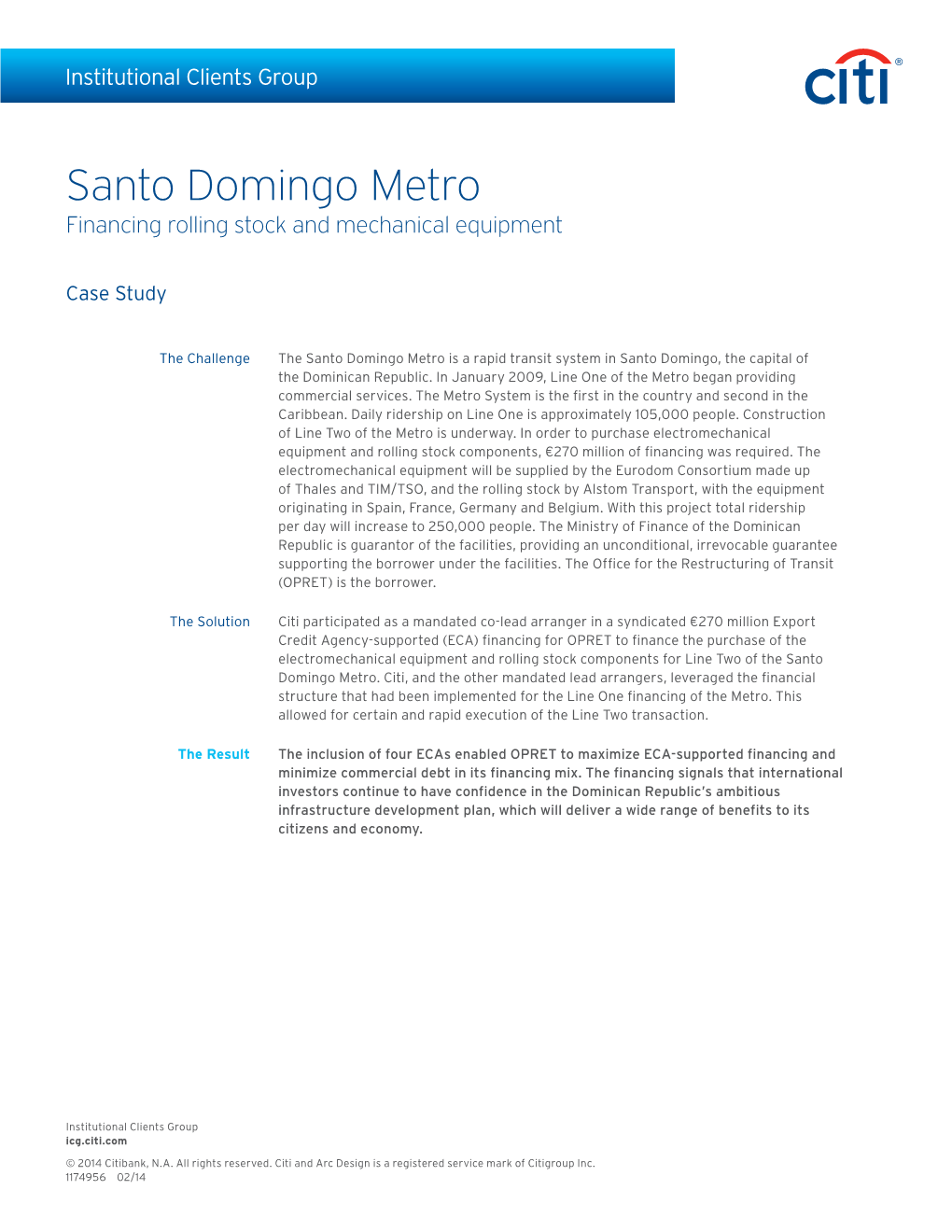 Santo Domingo Metro Financing Rolling Stock and Mechanical Equipment