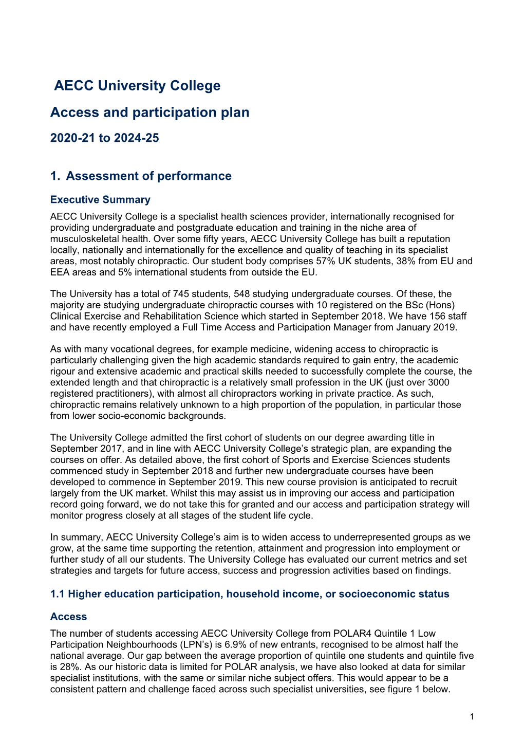 AECC University College Access and Participation Plan 2020-21 to 2024-25