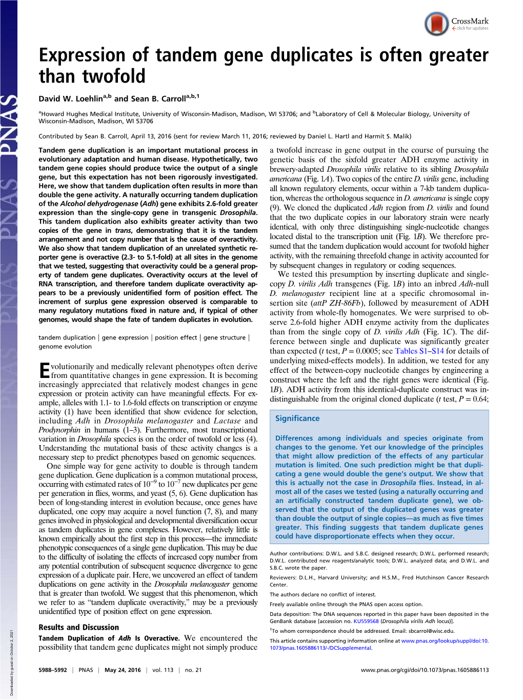 Expression of Tandem Gene Duplicates Is Often Greater Than Twofold