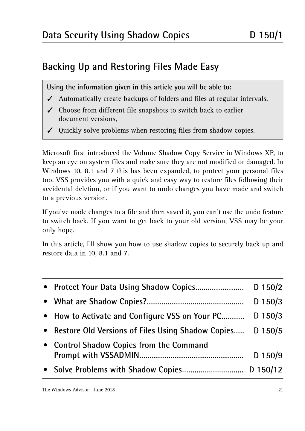 D 150/1 Data Security Using Shadow Copies