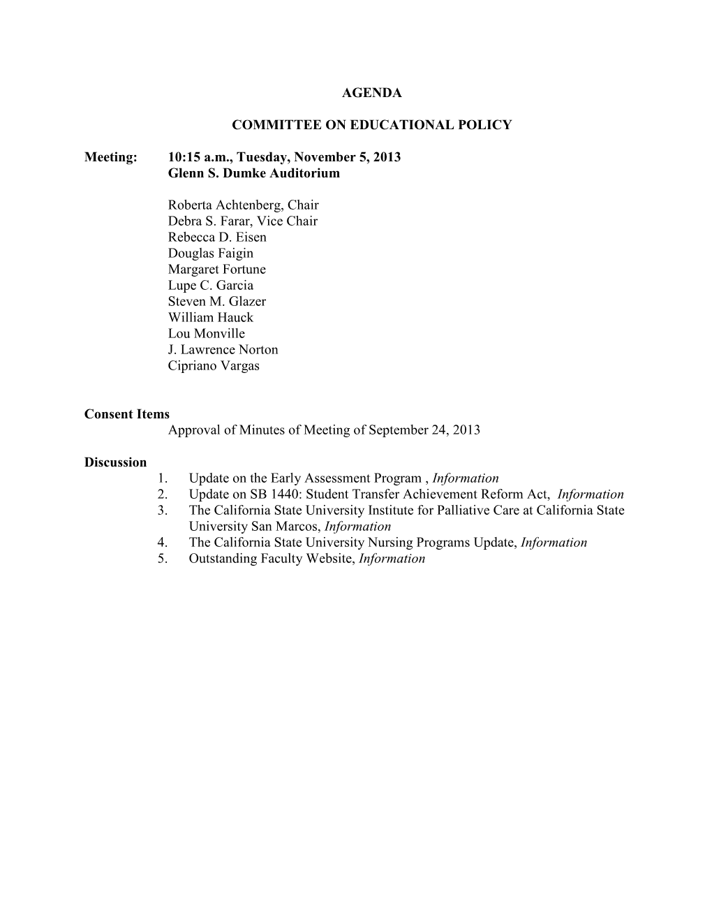 AGENDA COMMITTEE on EDUCATIONAL POLICY Meeting