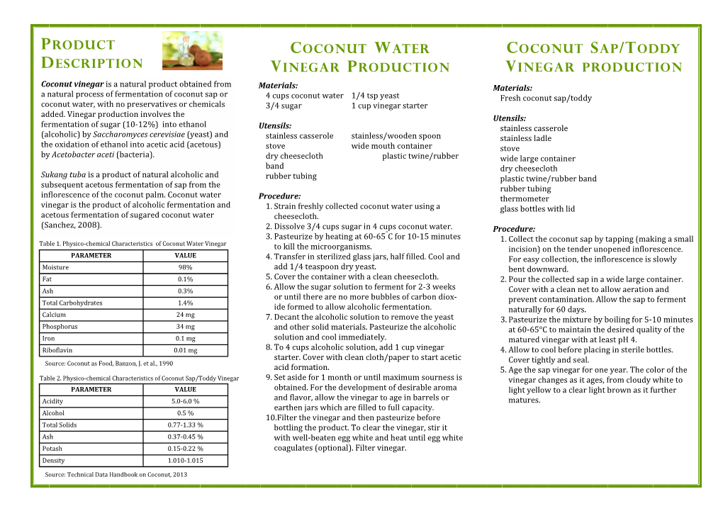 Coconut Water Vinegar Production Product Description Coconut Sap/Toddy Vinegar Production