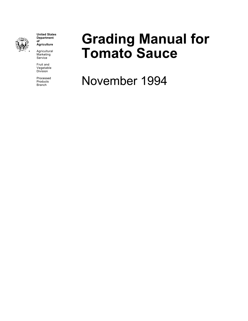 Grading Manual for Tomato Sauce