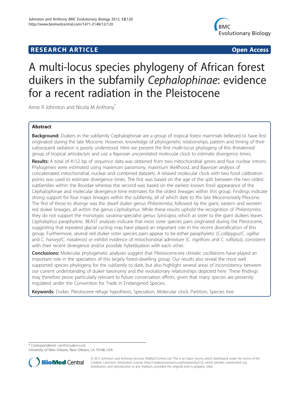 A Multi-Locus Species Phylogeny of African Forest Duikers in The