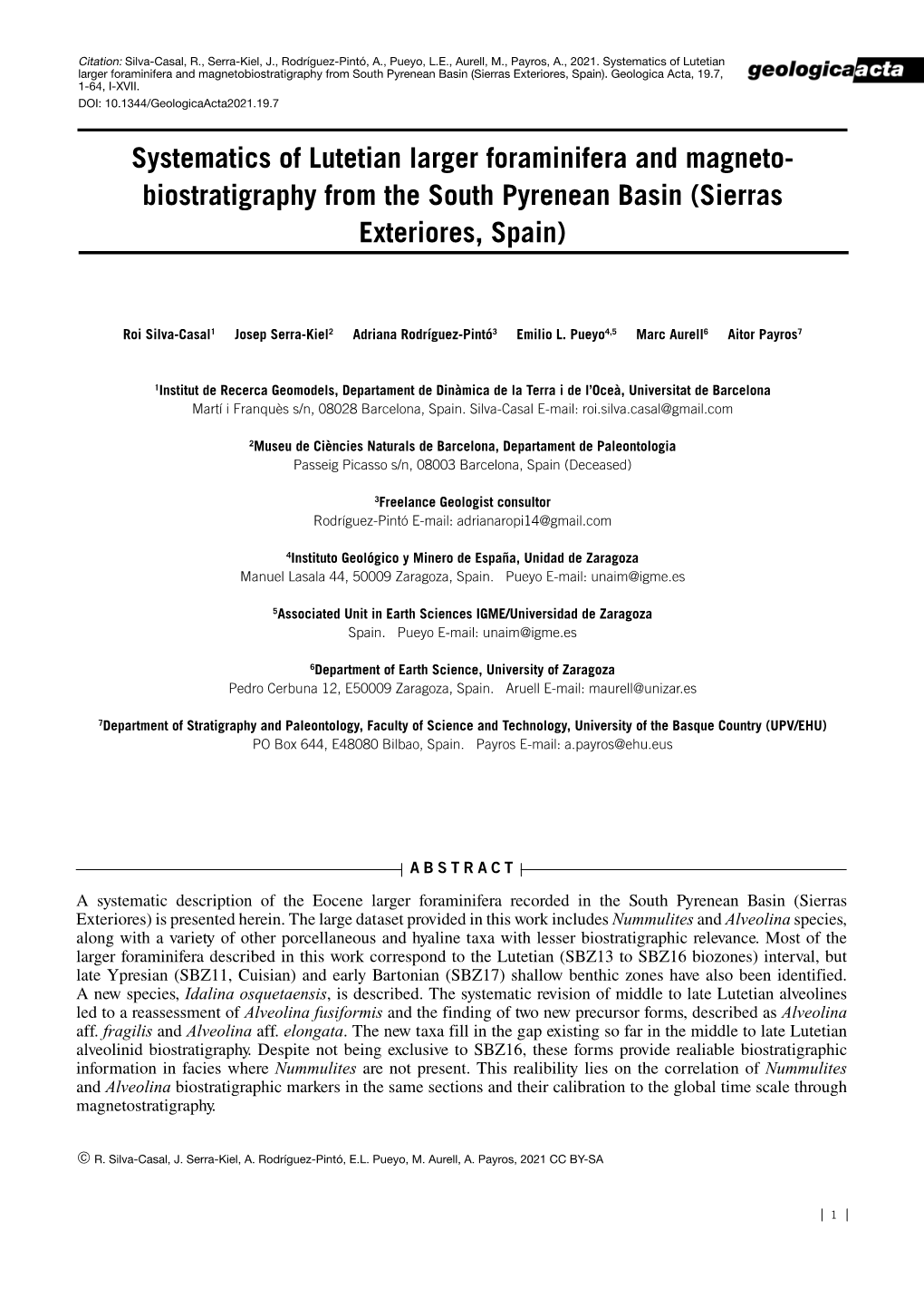 Systematics of Lutetian Larger Foraminifera and Magnetobiostratigraphy from South Pyrenean Basin (Sierras Exteriores, Spain)