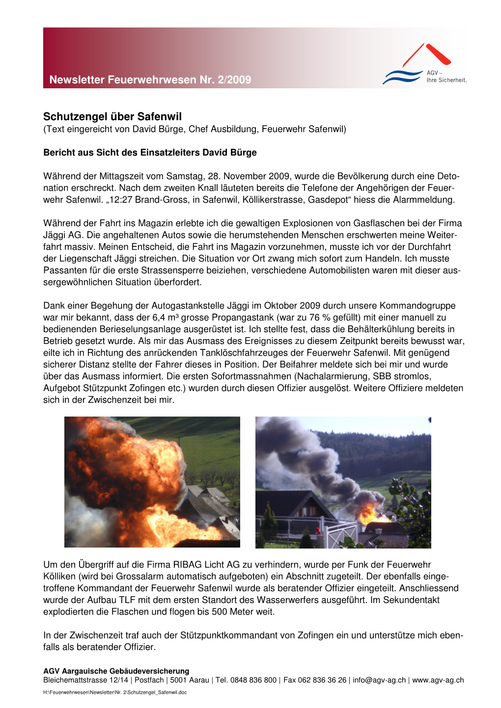Schutzengel Über Safenwil Newsletter Feuerwehrwesen Nr. 2/2009