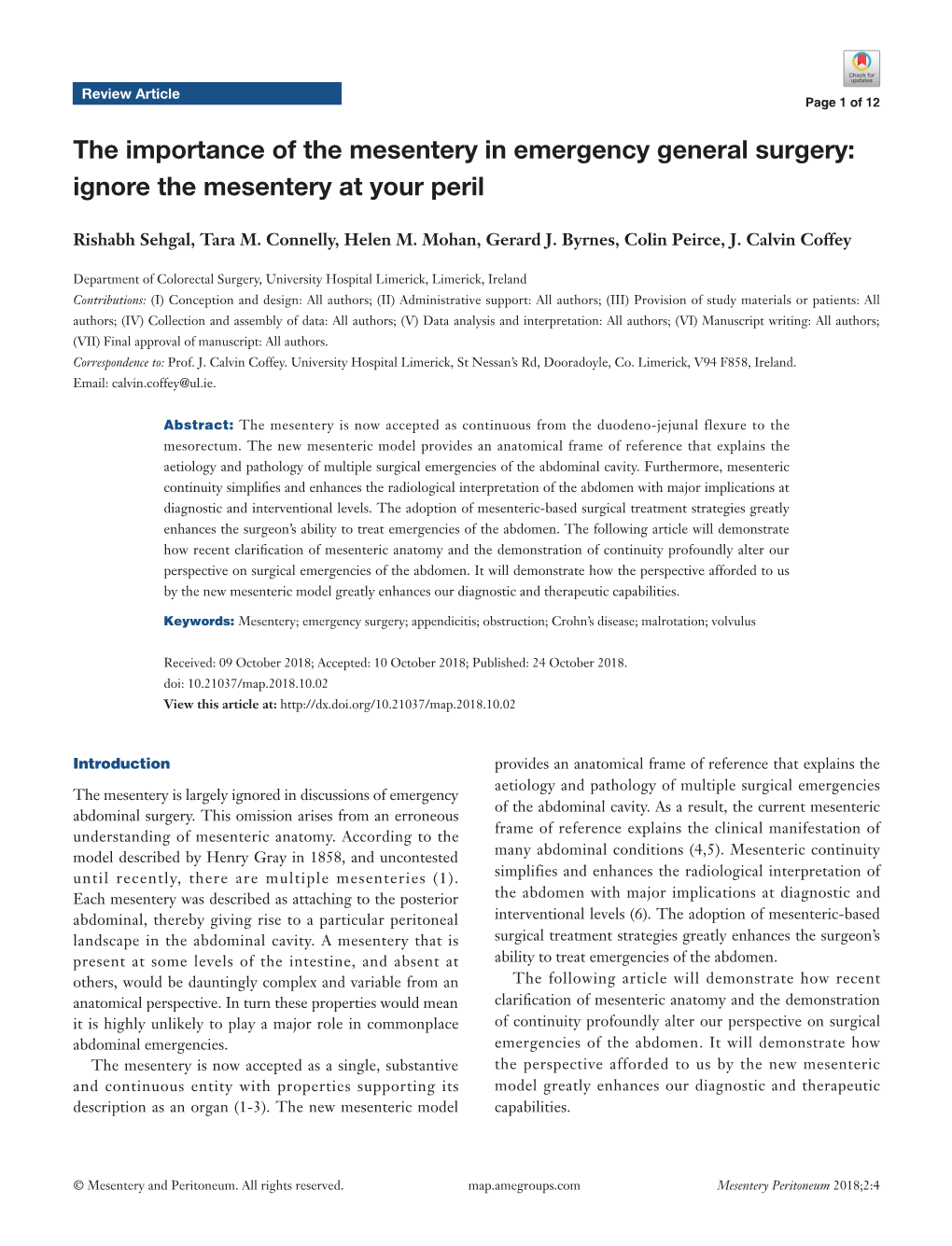 The Importance of the Mesentery in Emergency General Surgery: Ignore the Mesentery at Your Peril