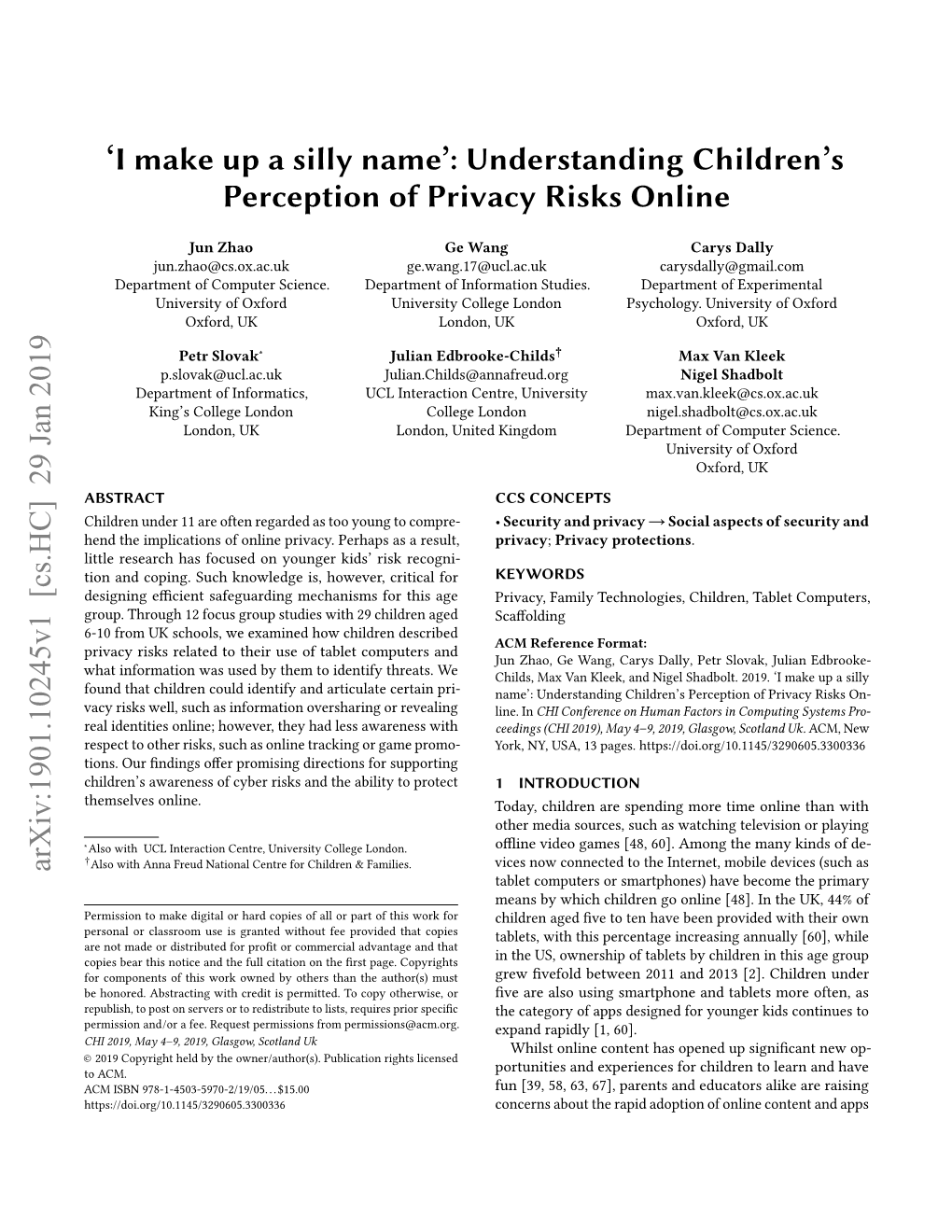 Understanding Children's Perception of Privacy Risks Online