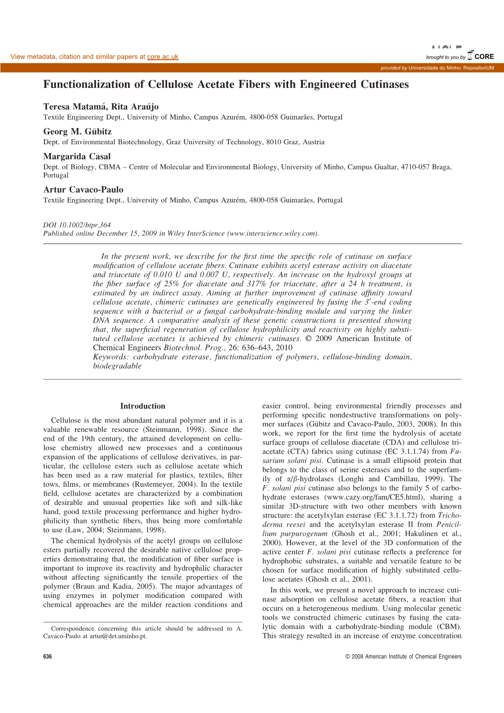 Functionalization of Cellulose Acetate Fibers with Engineered Cutinases