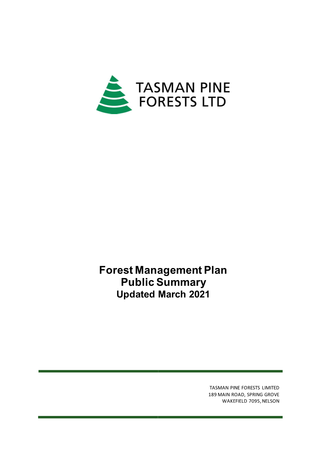 Forest Management Plan Public Summary Updated March 2021