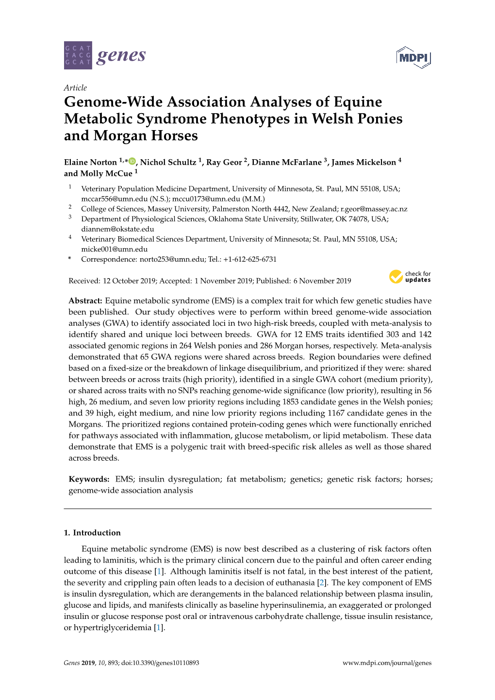 Genome-Wide Association Analyses of Equine Metabolic Syndrome Phenotypes in Welsh Ponies and Morgan Horses