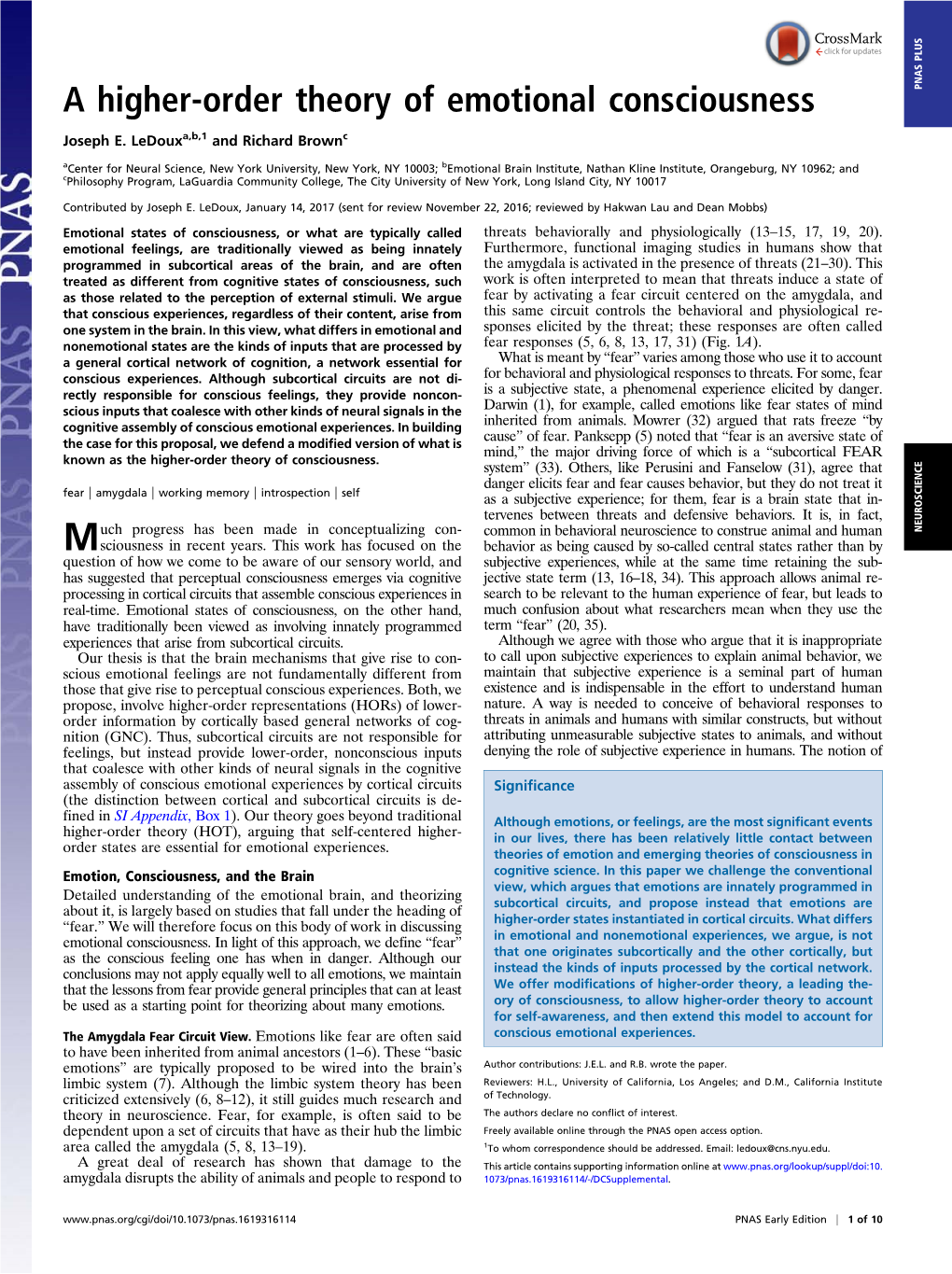 A Higher-Order Theory of Emotional Consciousness PNAS PLUS