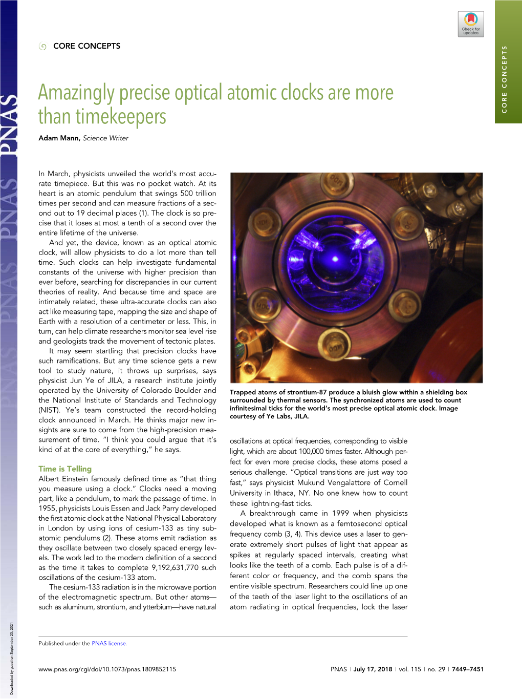 Amazingly Precise Optical Atomic Clocks Are More Than Timekeepers CORE CONCEPTS Adam Mann, Science Writer