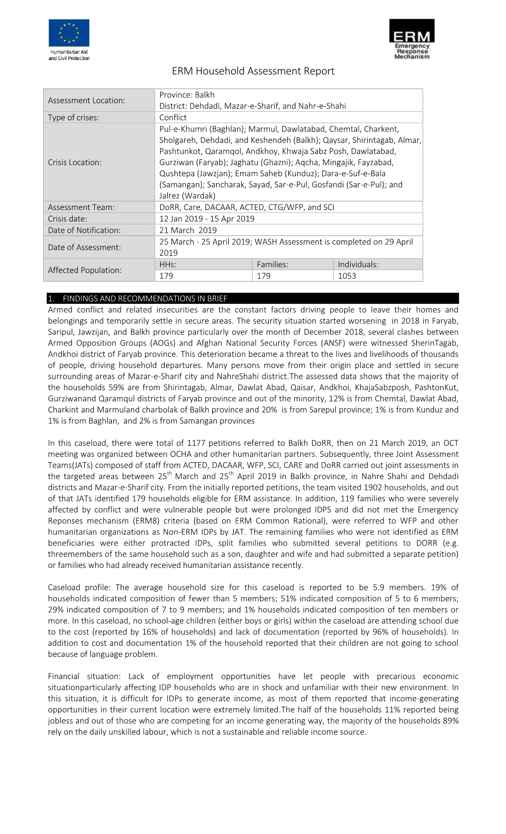 ERM Household Assessment Report