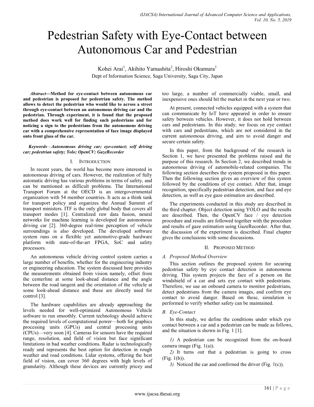 Pedestrian Safety with Eye Contact Between Autonomous Car And