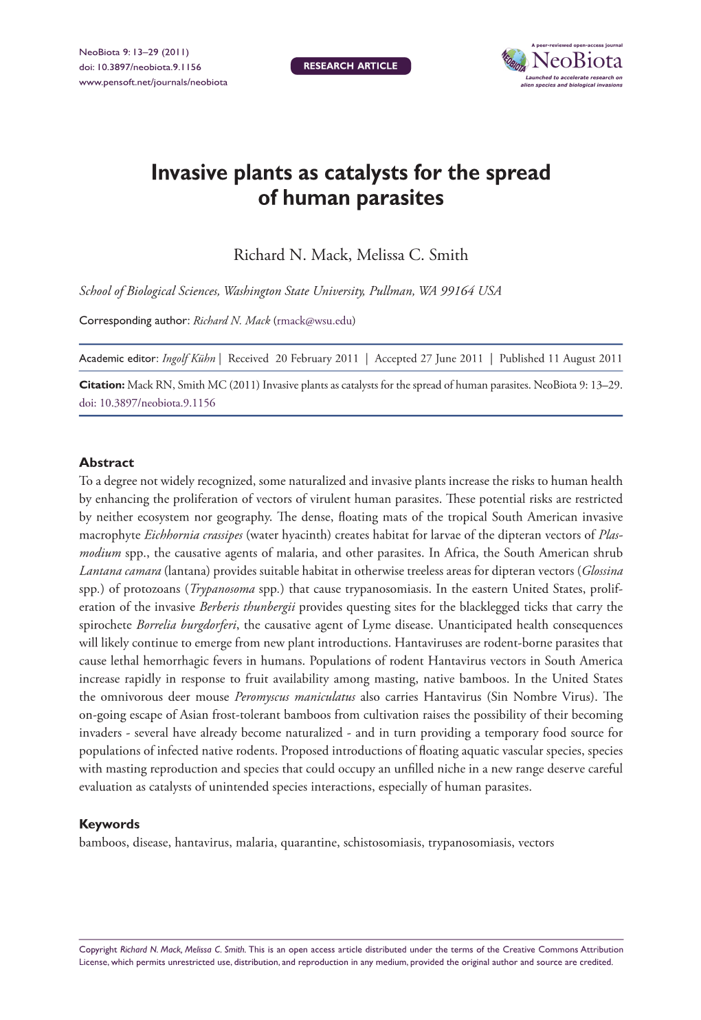 Invasive Plants As Catalysts for the Spread of Human Parasites