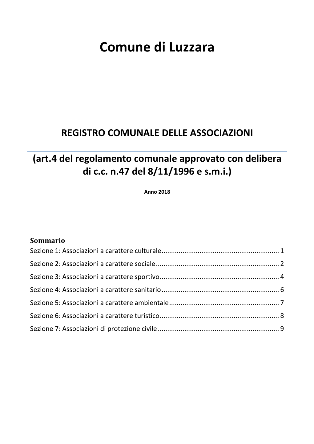 Registro Comunale Delle Associazioni