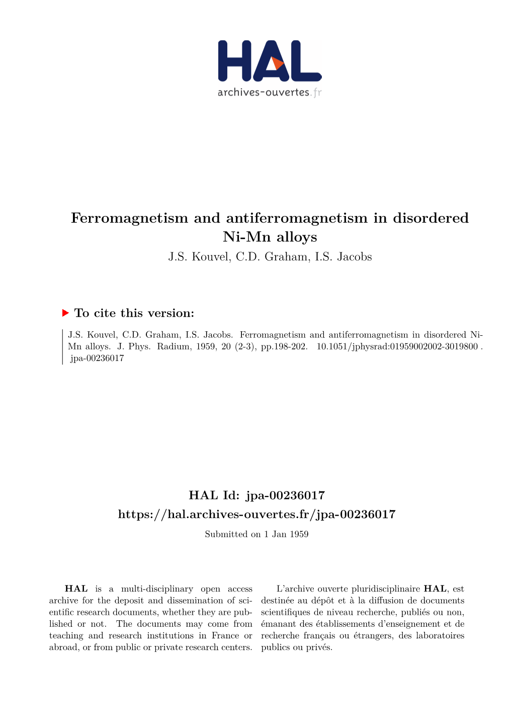 Ferromagnetism and Antiferromagnetism in Disordered Ni-Mn Alloys J.S