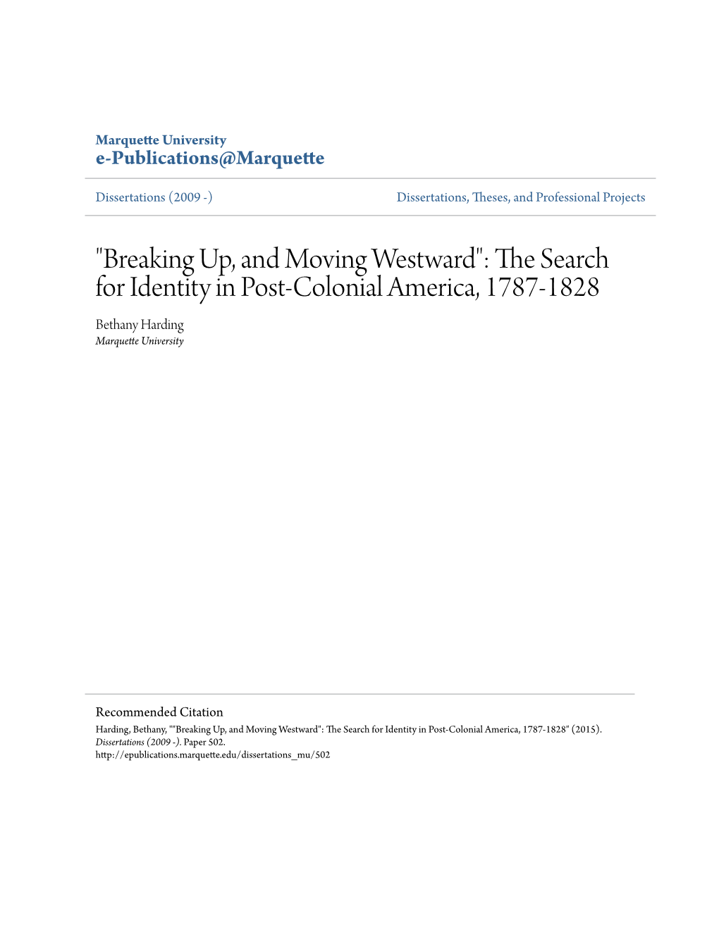 The Search for Identity in Post-Colonial America, 1787-1828