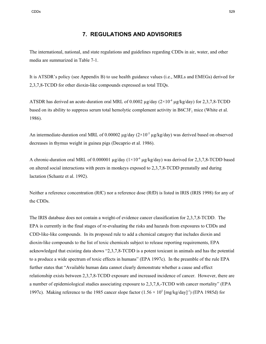 7. Regulations and Advisories