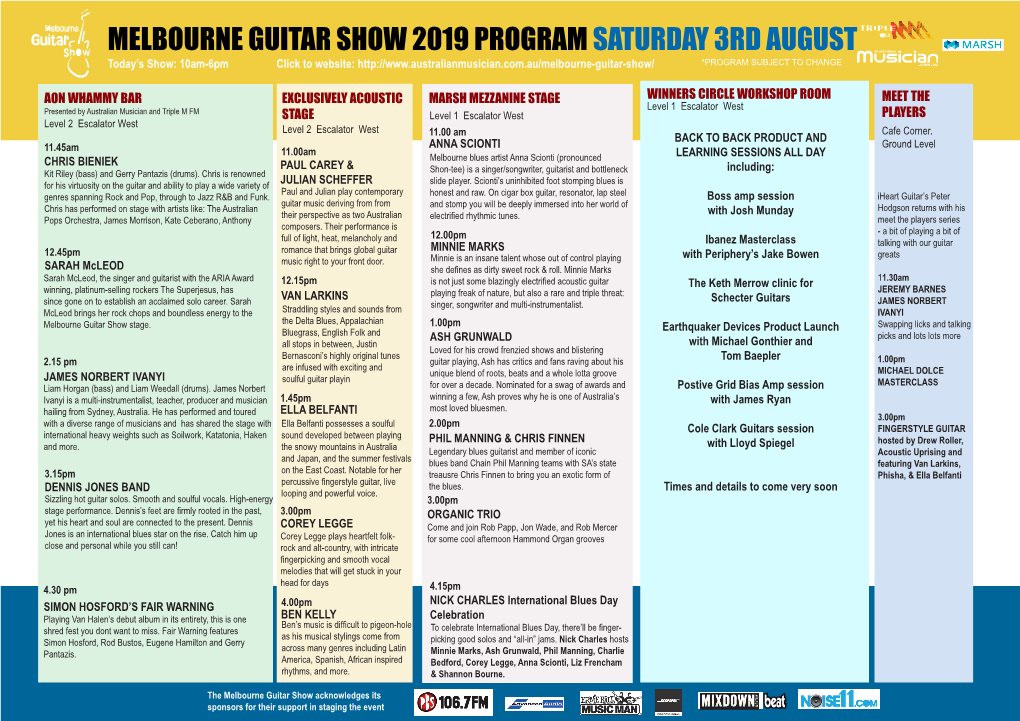 Melbourne Guitar Show 2019 Program Saturday 3Rd