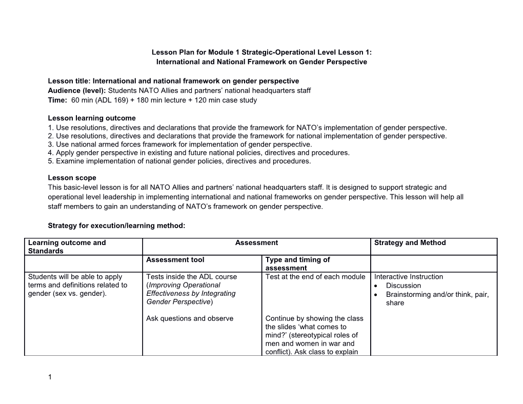 Lesson Plan for Module 1 Strategic-Operational Level Lesson 1