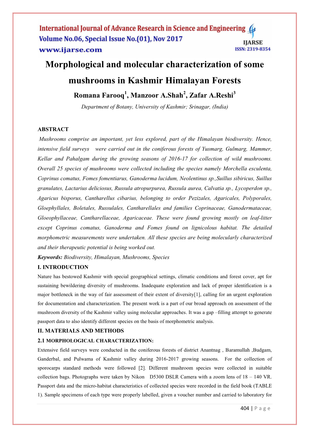 Morphological and Molecular Characterization of Some